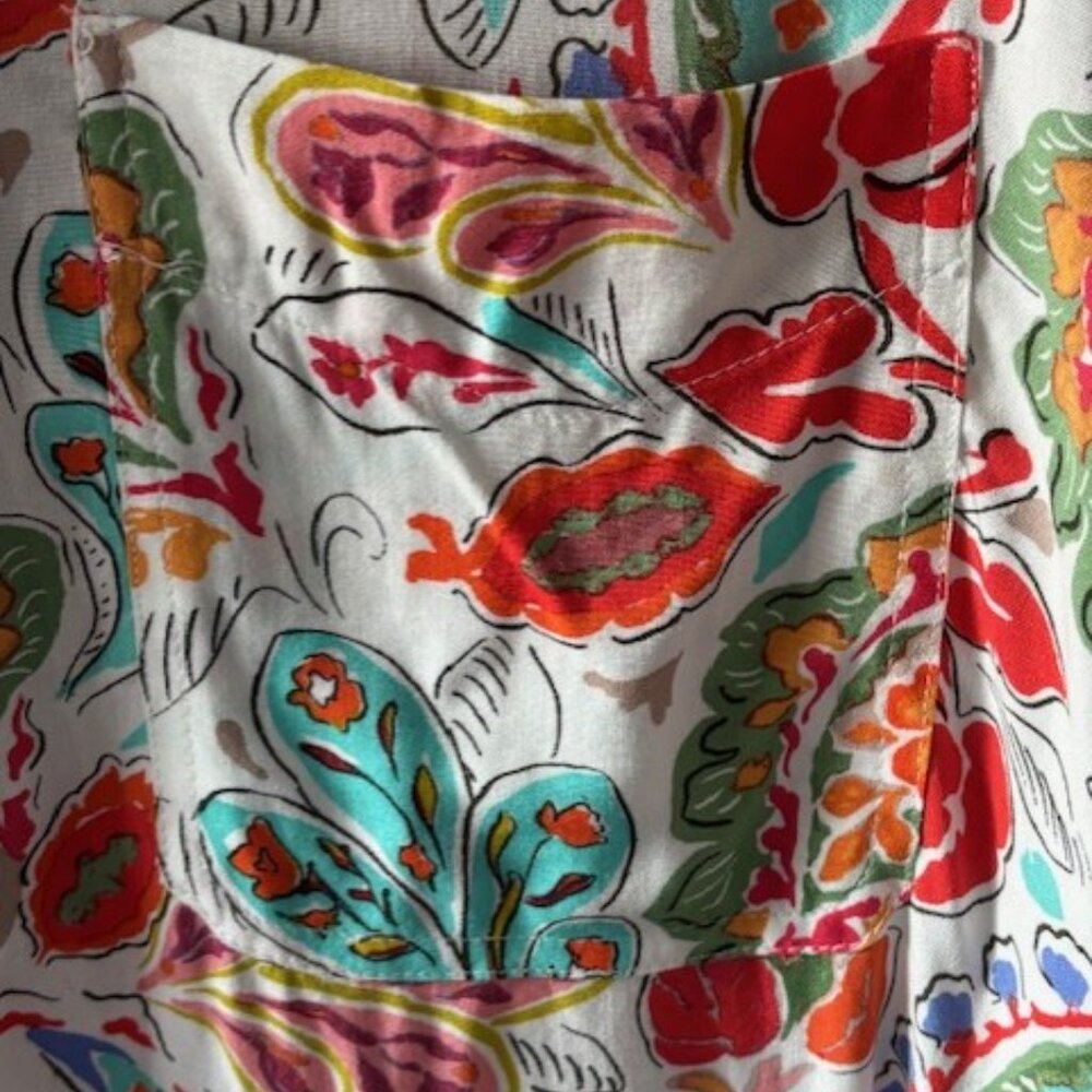 Zara Red White M Paisley Floral Print Long Sleeve V Neck Boho Luxe Festival Prep - Picture 4 of 8